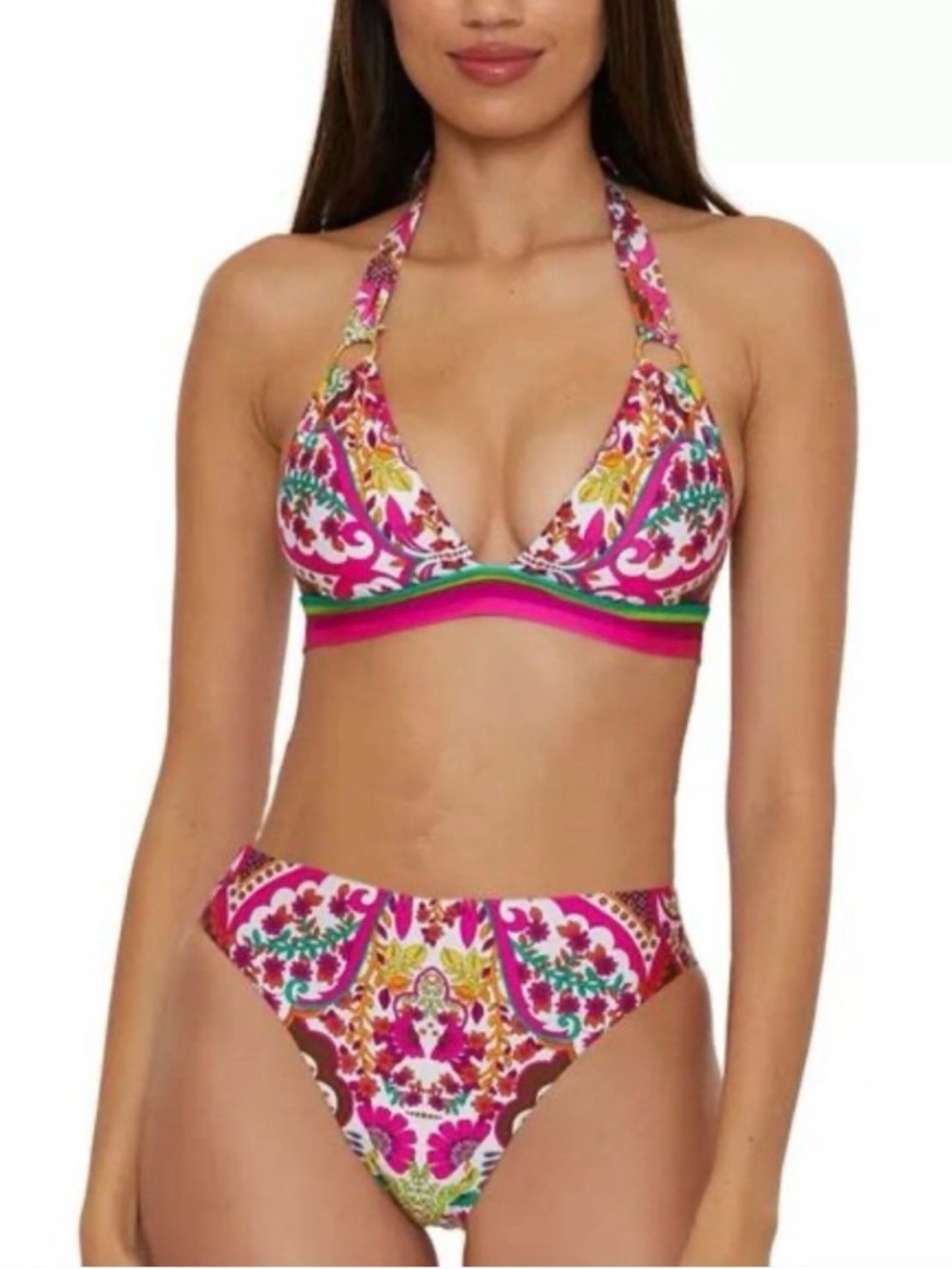 Nwt Trina Turk Fuchsia Multicolor Floral Halter Bikini Set Sz 12
